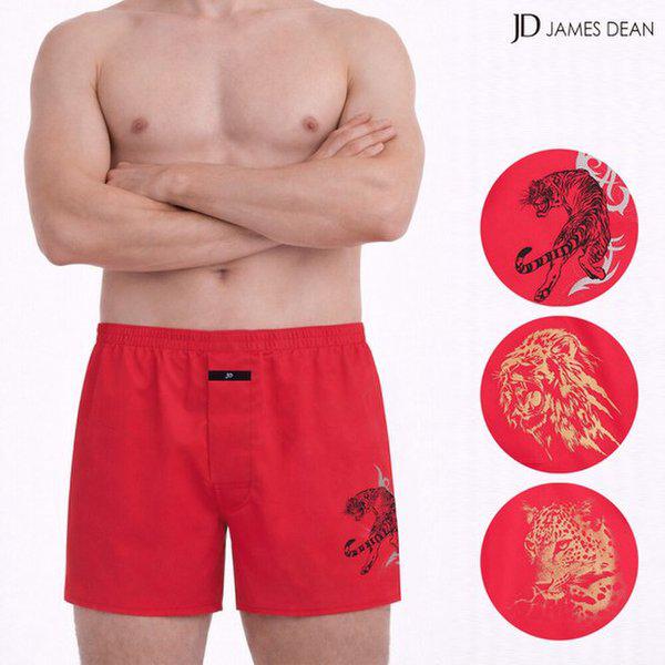 メンズレッドパンツ 純綿 80番手 赤色 虎 トランクスパンツ 四角 セット