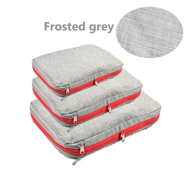 ポータブル二層圧縮バッグ,トラベル収納ポーチ,収納バッグ 3PCS Frosted grey