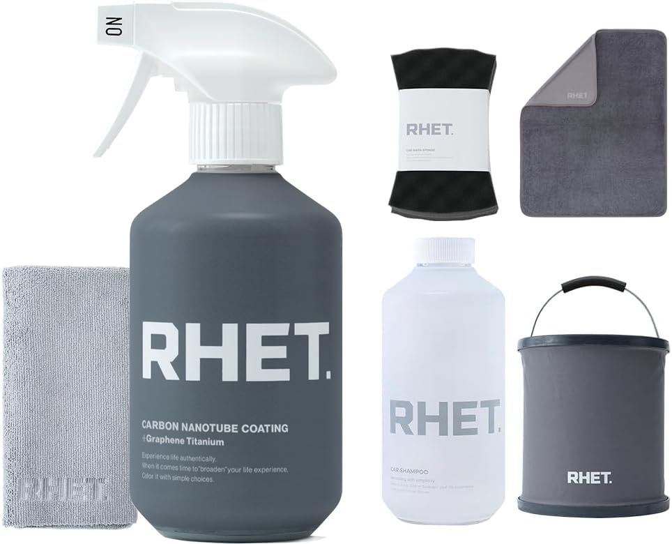 【RHET.】コーティング剤 （プロフェッショナルモデル） カーシャンプー クロス スポンジ 水拭き用大判クロス 折り畳みバケツ 6点 洗車 セット [ カーボンナノチューブ グラフェン チタン配合
