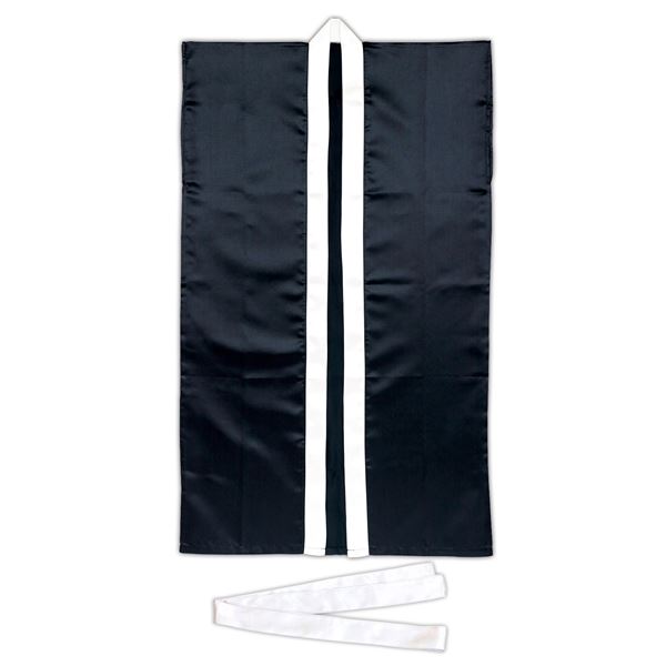 （まとめ）サテンロングハッピ黒（襟銀）S ハチマキ銀付(×10セット)