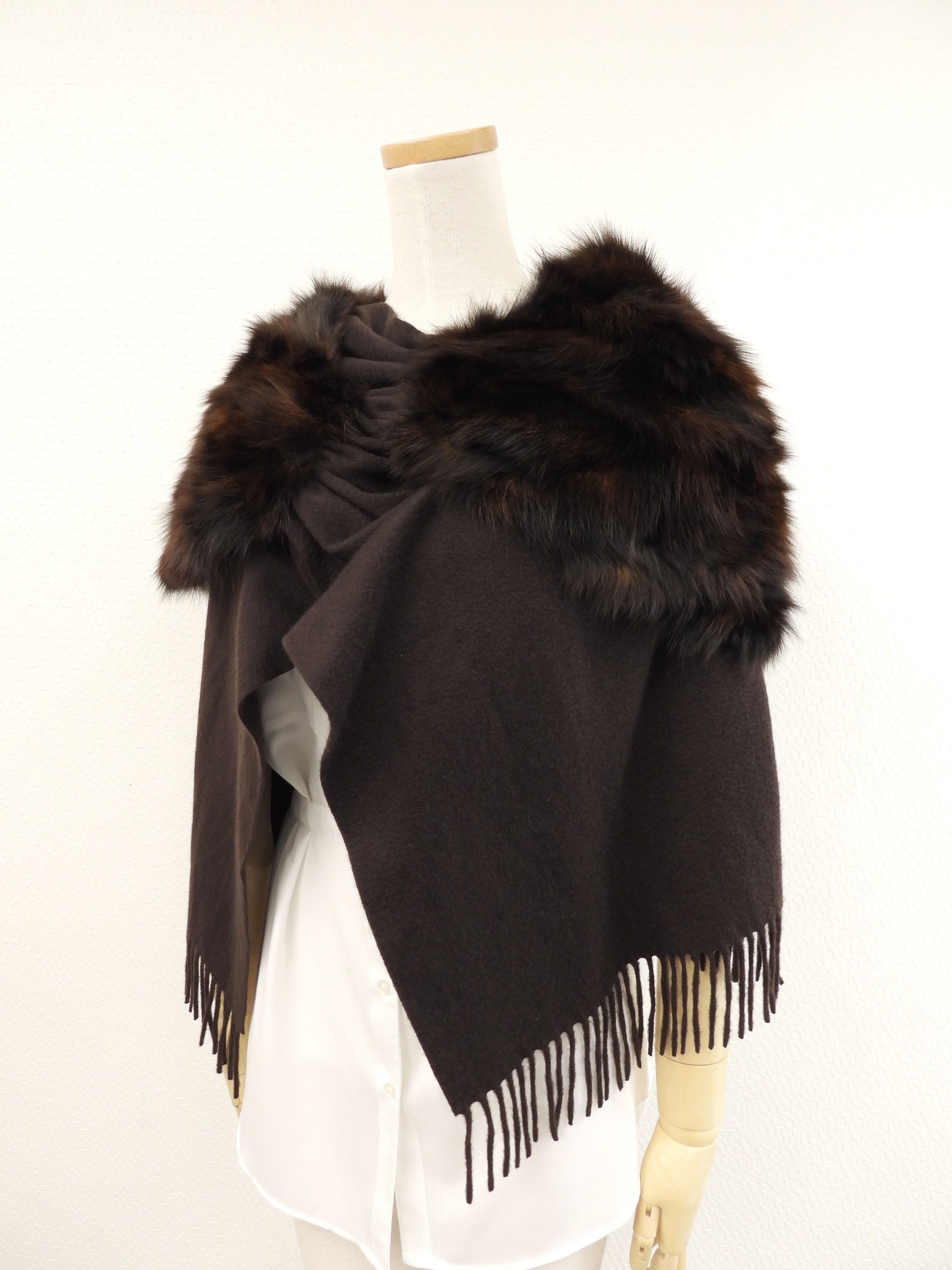 ショール カシミア100% ロシアンセーブルファー茶 ストール マフラー@ 15