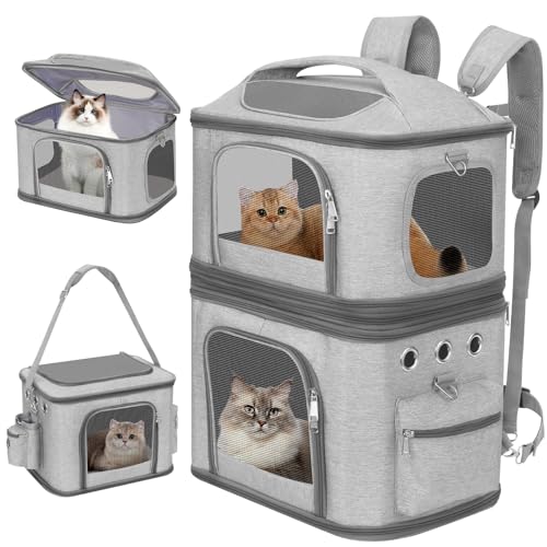 猫 2 匹 キャリー リュック 2段式 分離可 小型 犬 ペット ネコ の リュック ペットバッグ 特大 通気性 旅行/通院/交通機関/災害避難用