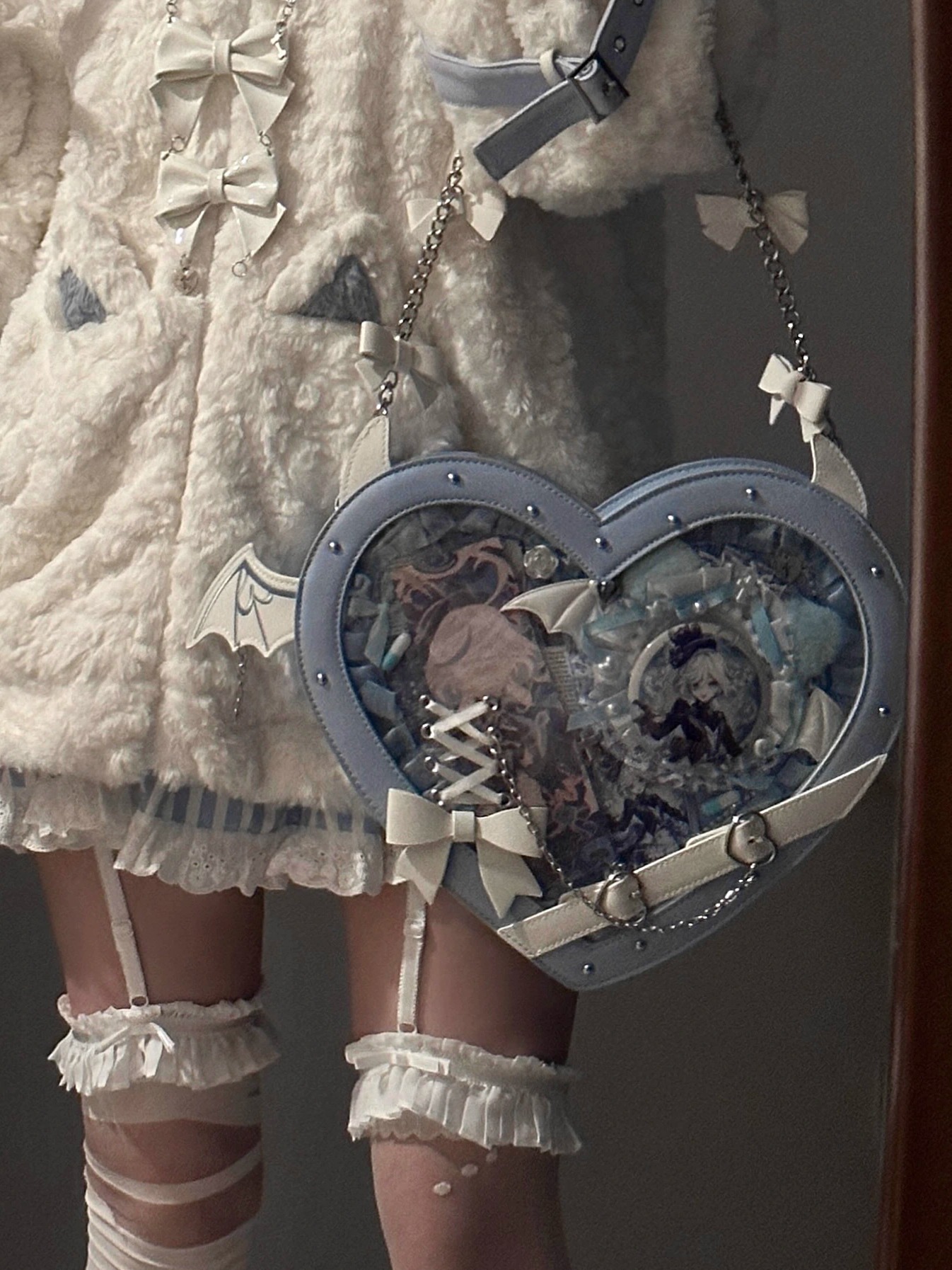 Love Litle Devil Pan Bag Bage-eatシングルショルダークロスボディバッグ水水色医療システムy2k