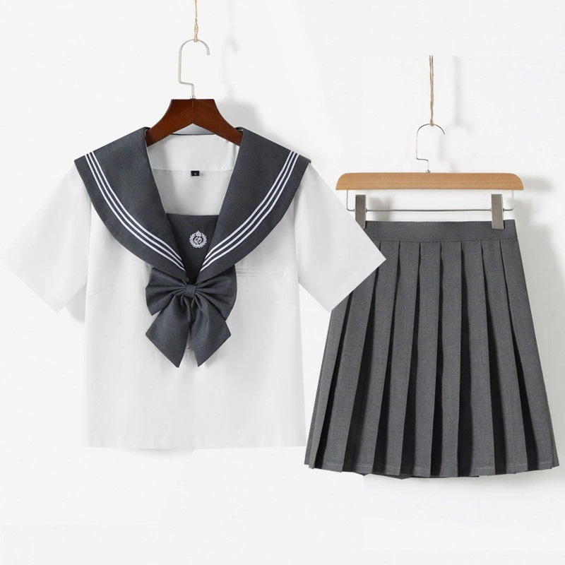 JK制服灰色三本長袖/半袖 セーラー服スクール制服女子高生学生服文化祭学園祭コスプレハロウィン仮装