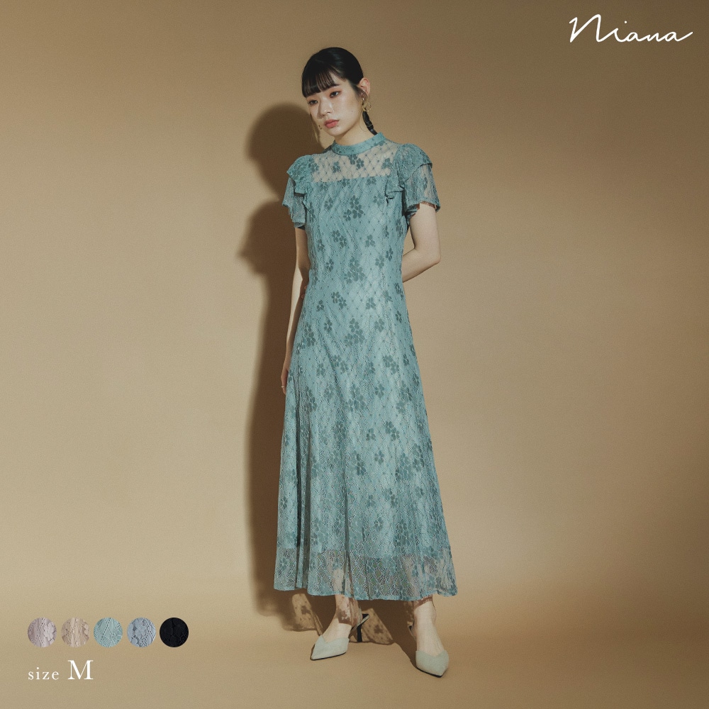 結婚式 ワンピース パーティードレス 総レース 花柄レース バックリボン フレア ロング丈 袖あり フリル袖 半袖 ロングドレス 他と被らない オケージョン 1.5次会 春夏 秋冬 二次会 謝恩会