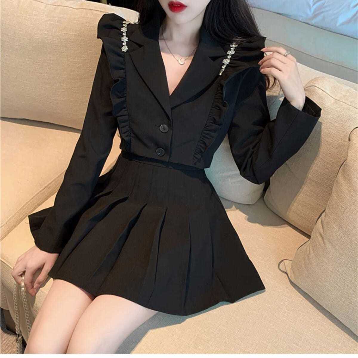 新品 セットアップ レディース 長袖 ブレザー + セクシー プリーツスカート ファッション 2点セット