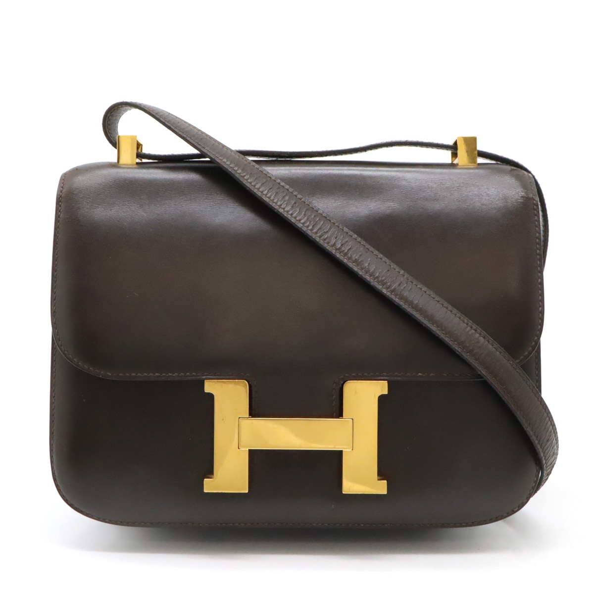 コンスタンス23 ショルダーバッグ ワンショルダー セミショルダー ボックスカーフ ダークブラウン ゴールド金具 H刻