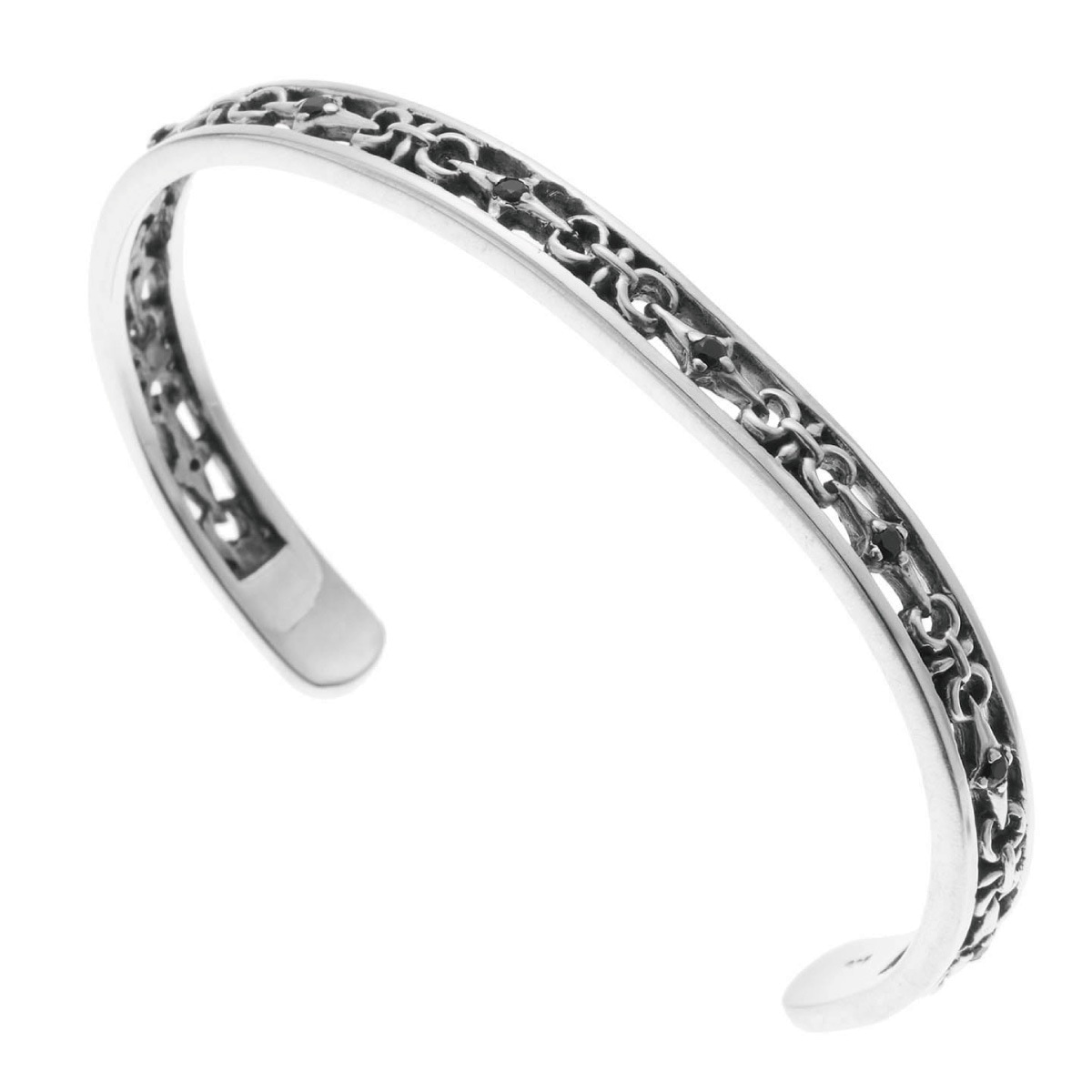 バングル メンズ シルバー925 キュービックジルコニア 透かし 彫刻 模様 彫り シ