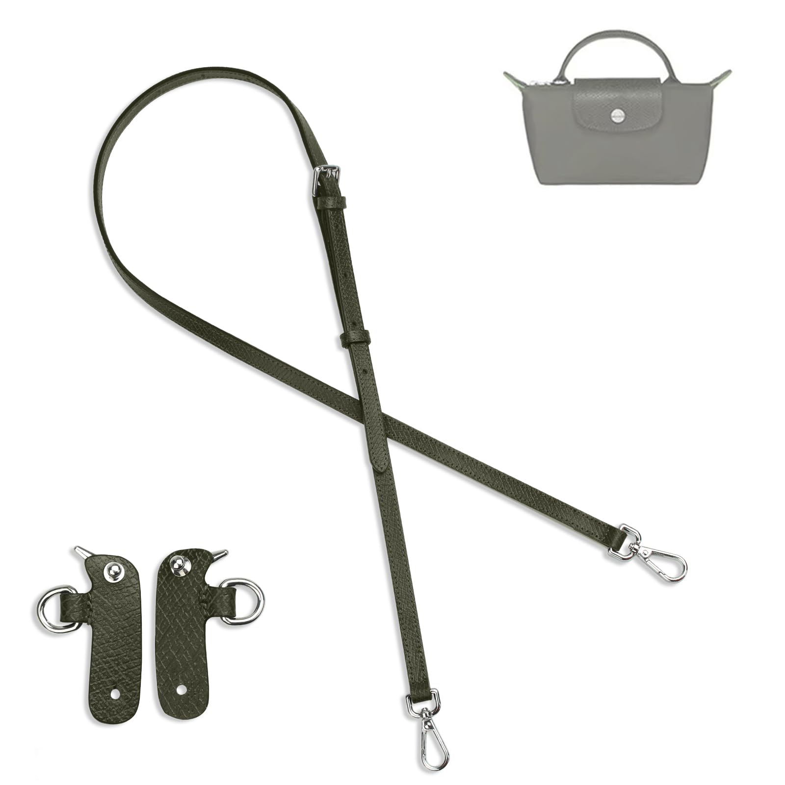 [jiesinlov] 調整可能本革メッセンジャーバッグ取り替えショルダーベルト改造キット,適用 ル・プリアージュ ミニ(ダークグリーン)