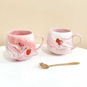 かわいいセラミックマグ小さな新鮮なイチゴカップ女子学生寮ウォーターカップ家庭用朝食コーヒーカップスプーン付き