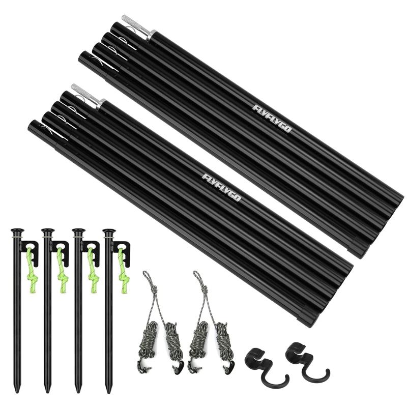 FLYFLYGO アルミテントポール タープポール 2本セット入り 直径19mm 分割式 ジュラルミン ソロキャンプ サブポール ツーリング コンパクト 収納ケース付き