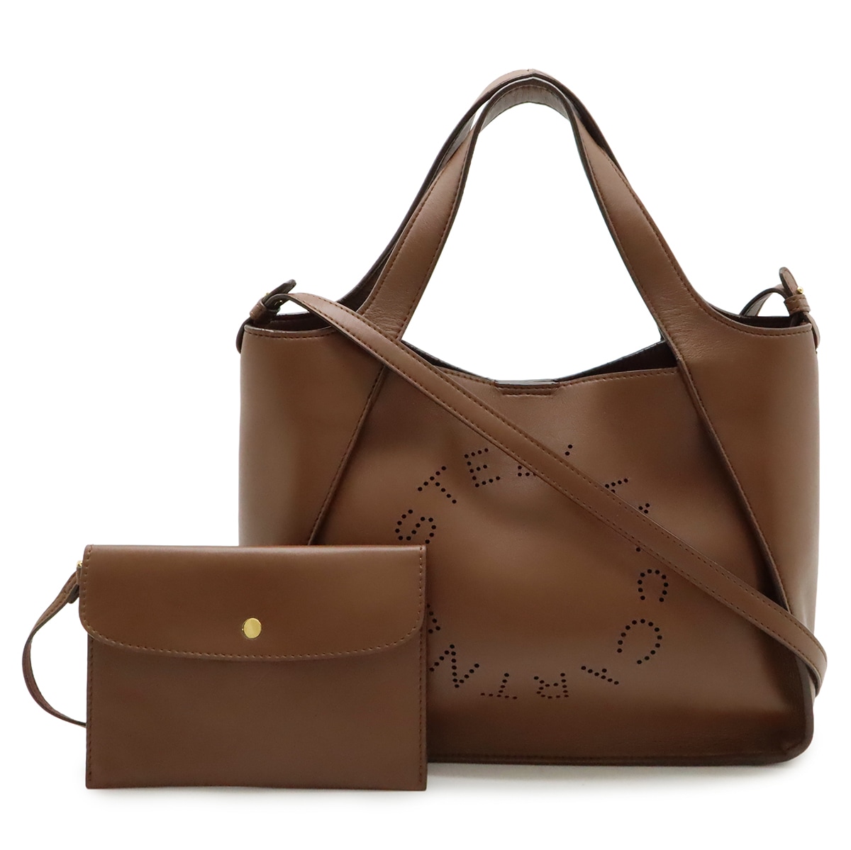 ECO SOFT エコ ソフト トートバッグ 2WAY ショルダーバッグ フェイクレザー ブラウン ポーチ付き 51386