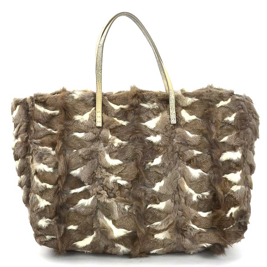 フェンディ FENDI ハンドバッグ トートバッグ ファー/レザー グレーブラウン/オフホワイト レディース e59755a