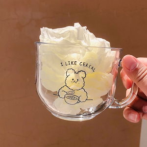 インスタ风私はオート麦の熊の杯の大容量のかわいい少女の心の牛乳の杯の漫画を食べるのが好きです