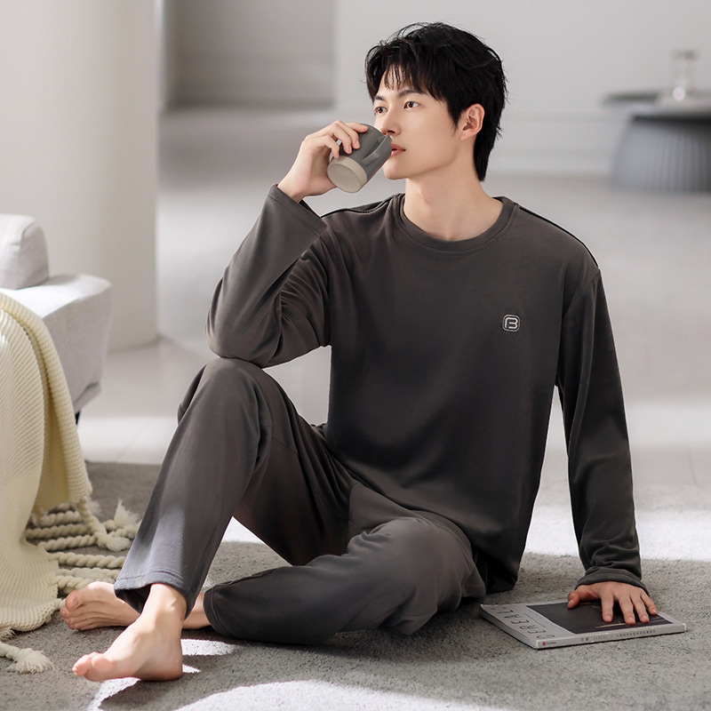 メンズパジャマ冬コーラルベルベット厚みのあるベルベット秋冬2024新しいアイランドベルベット春秋薄いベルベットホーム服