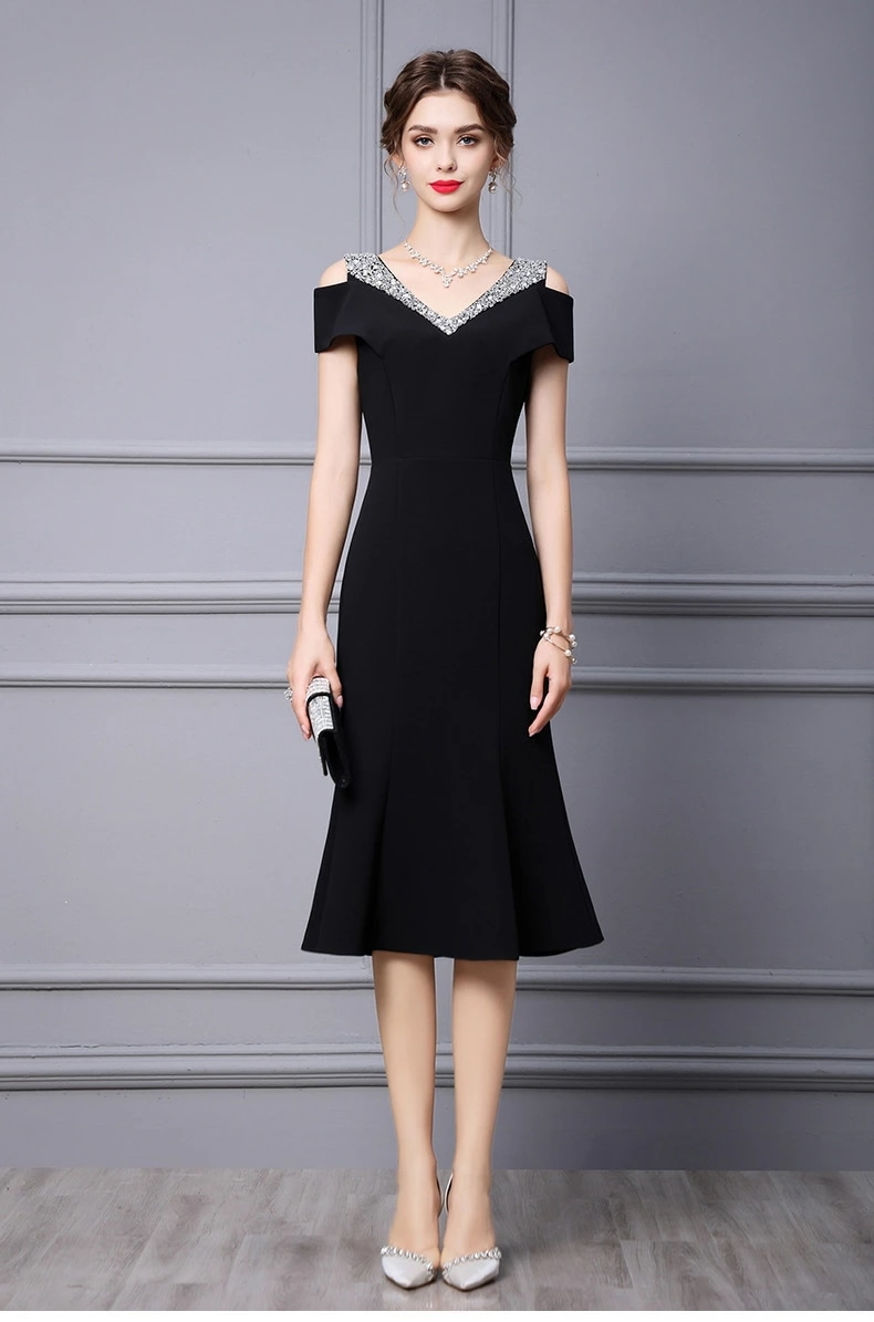 破格値レディースドレス エレガント 高級 ワンピース 宴会 披露宴 ６タイプ 無地 上品 きれいめ ミモレ丈ワンピース 結婚式 着痩せ 二次会 フォーマル 忘年会 謝恩会 お呼ばれ イベント フィッシ