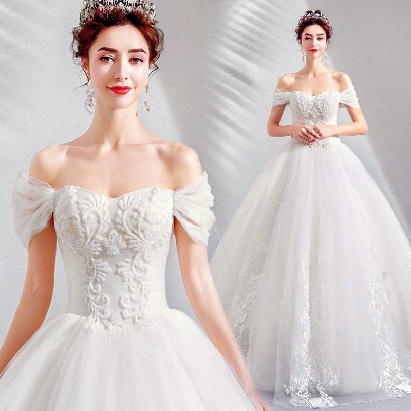 ウエディングドレス 袖あり ワンショルダー 安い 結婚式 二次会 プリンセス エンパイア 花嫁 ドレス 披露宴 ロングドレス ブライダル 姫系 大きいサイズ