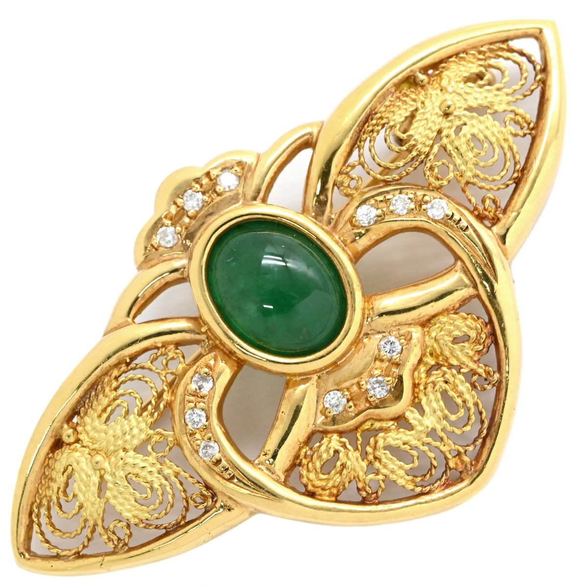 ブローチ エメラルド ダイヤ イエローゴールド ハチ MOTH 昆虫モチーフ 【中古】