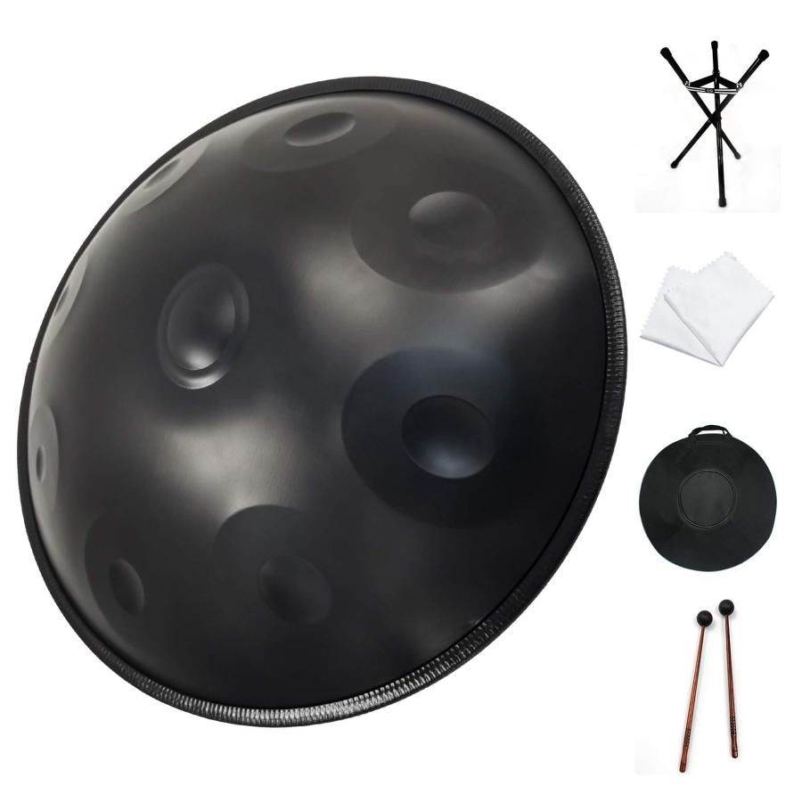 TEMANハンドパンニ短調9ノート22インチスチールハンドドラムソフトハンドパンバッグ付きハンドパンマレット2個ハンドパンスタン