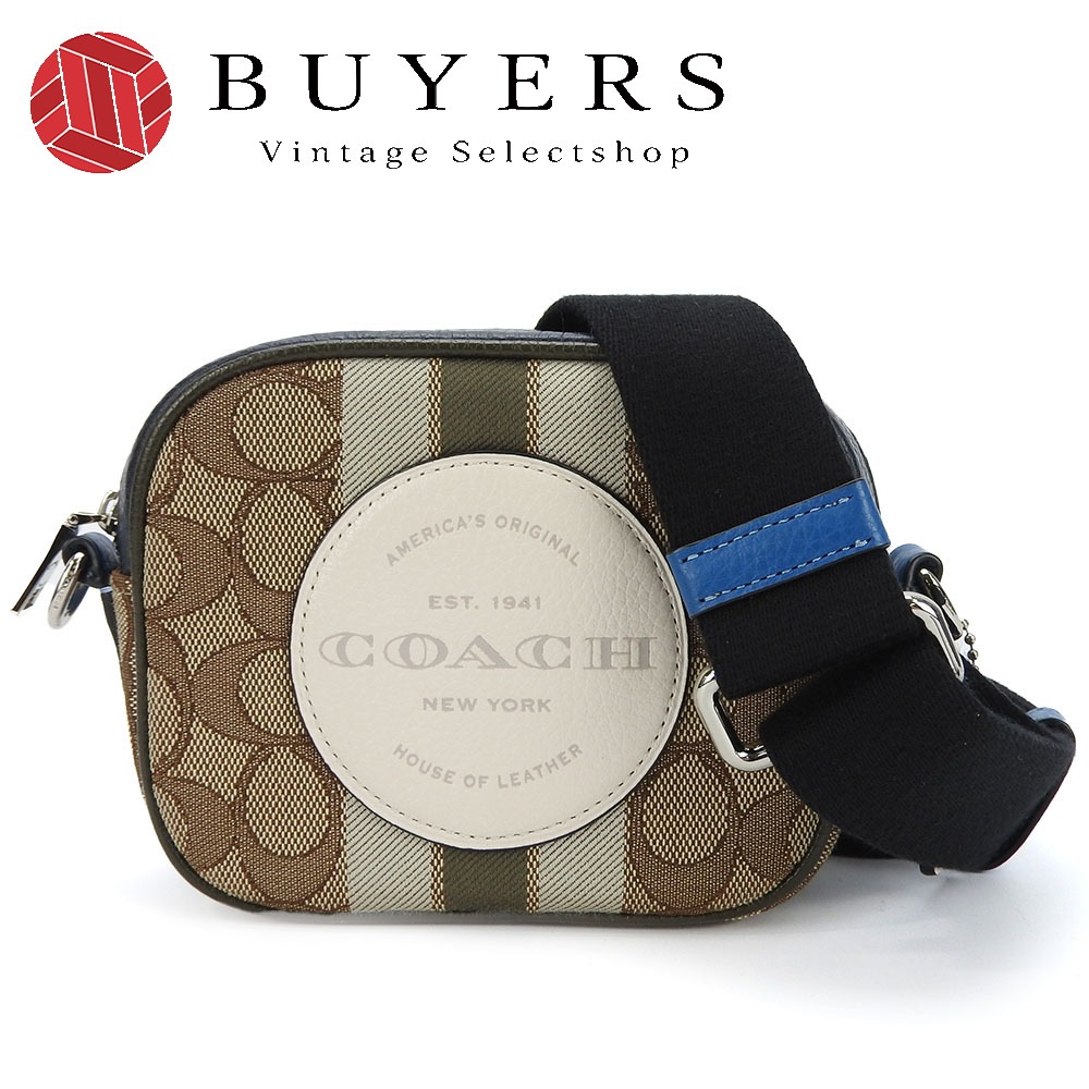 中古 ショルダーバッグ 2635 シグネチャー デンプシー キャンバス レザー ベージュ ブルー系 カーキ シルバー金具 カメラバッグ ミニ ポシェット レディース 女性