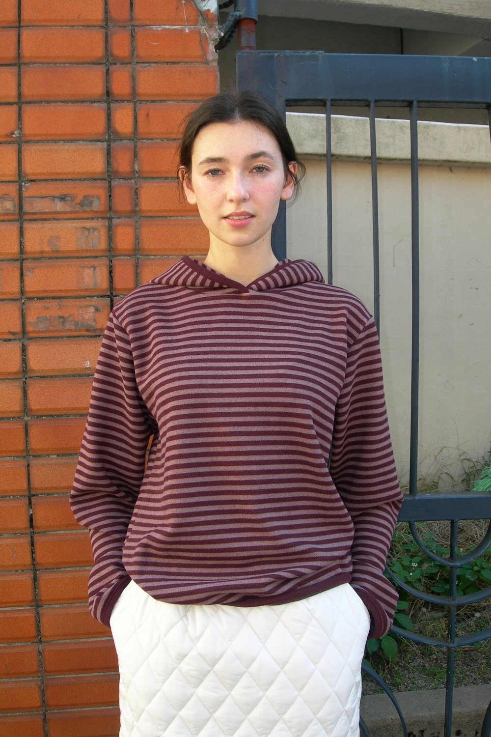 【PESTO】 WINTER STRIPE HOODED TOP : WINE