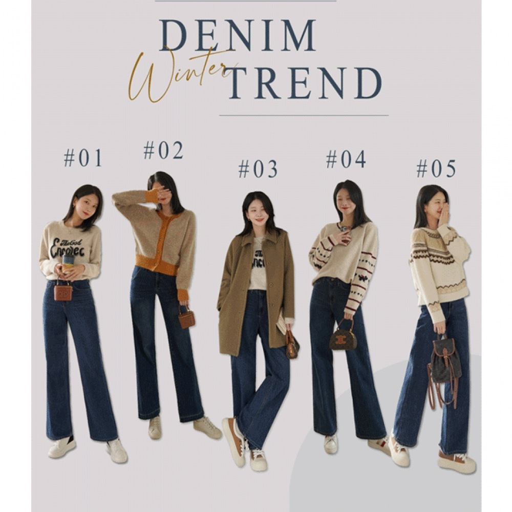 Click & Funny [起毛] メルティングコールドストレートワイドデニムパンツ [SMLサイズ