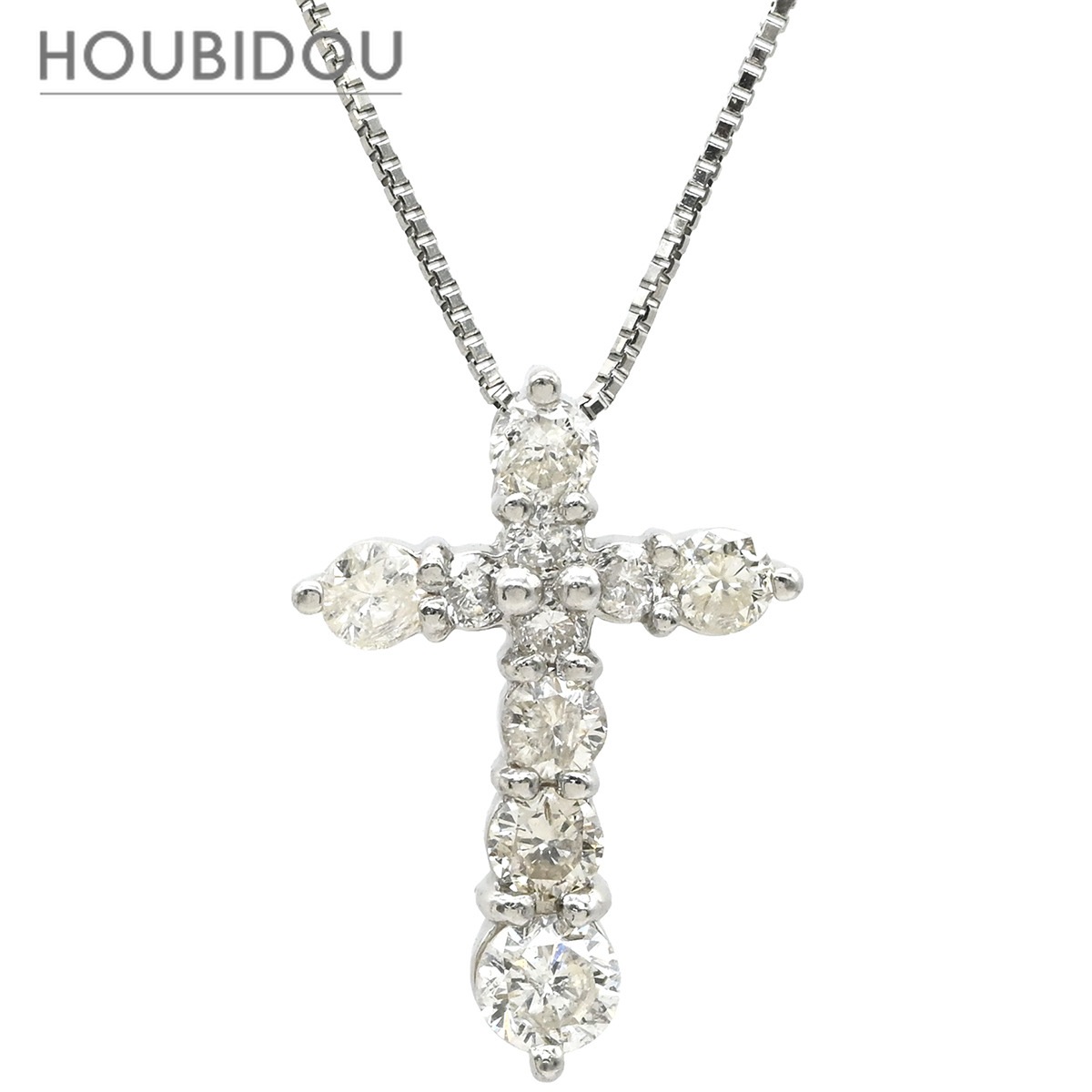 ネックレス ダイヤモンド 0.50ct クロスペンダント プラチナシルバー 十字架 CROSS 10石 10P 10粒 ブリリアントカット 【中古】