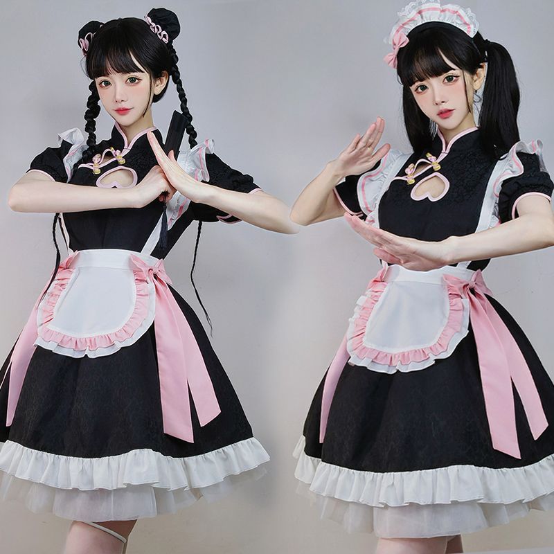サンタコスプレ 新中国風cosメイドロリータスカートロリセット中華風萌え妹メイド服