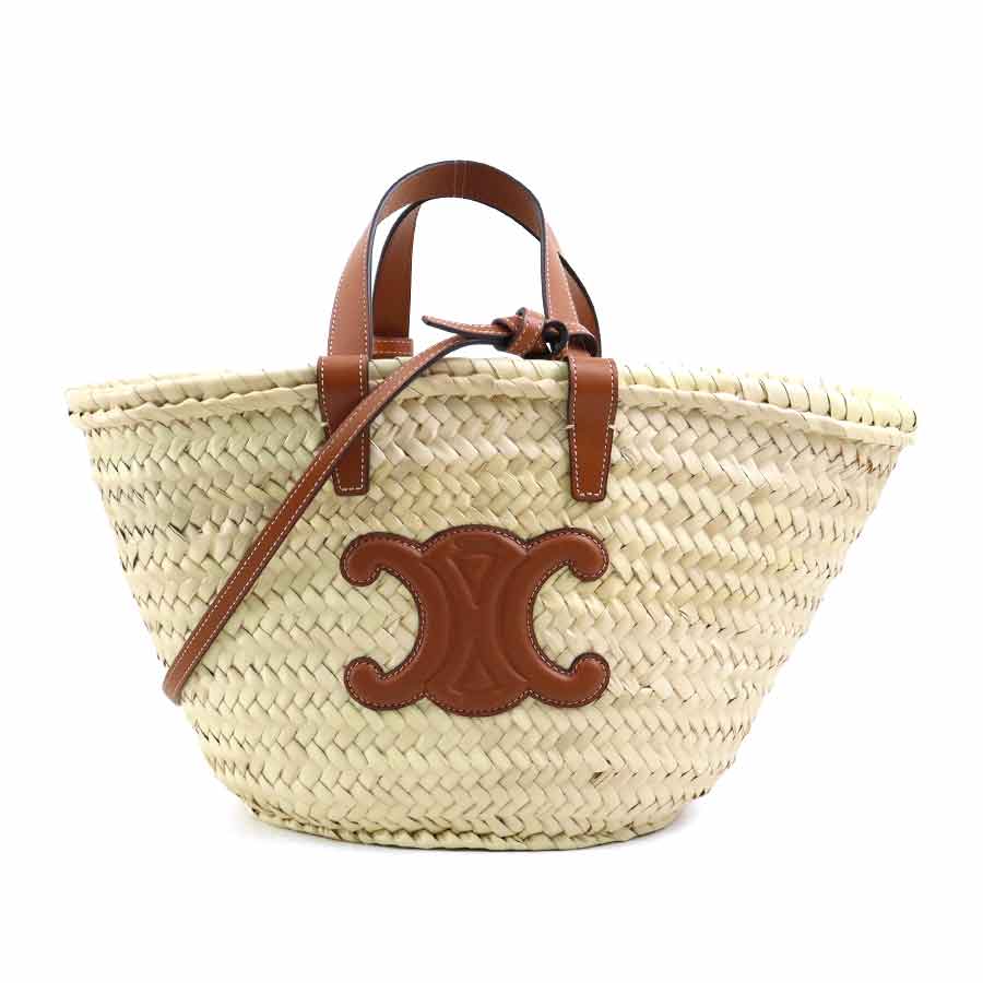 セリーヌ CELINE ハンドバッグ カゴバッグ トリオンフ パニエ ストロー/レザー ブラウン×ナチュラル レディース h31578g