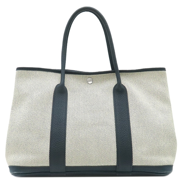 エルメス トートバッグ ガーデンパーティー PM トワルアッシュ ネゴンダ ネイビー×ナチュラル シルバー金具 紺 トワルH R刻印 【保存袋】【中古】