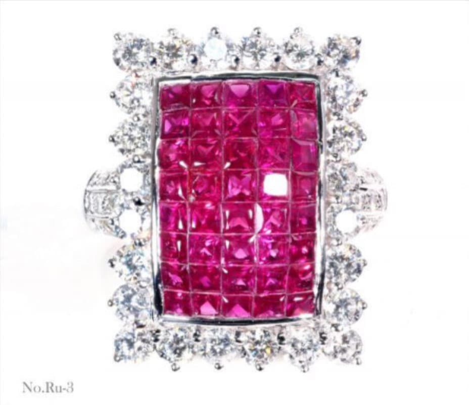 18金 天然石 ダイヤモンド ルビー リング 指輪 刻印有 WG 74