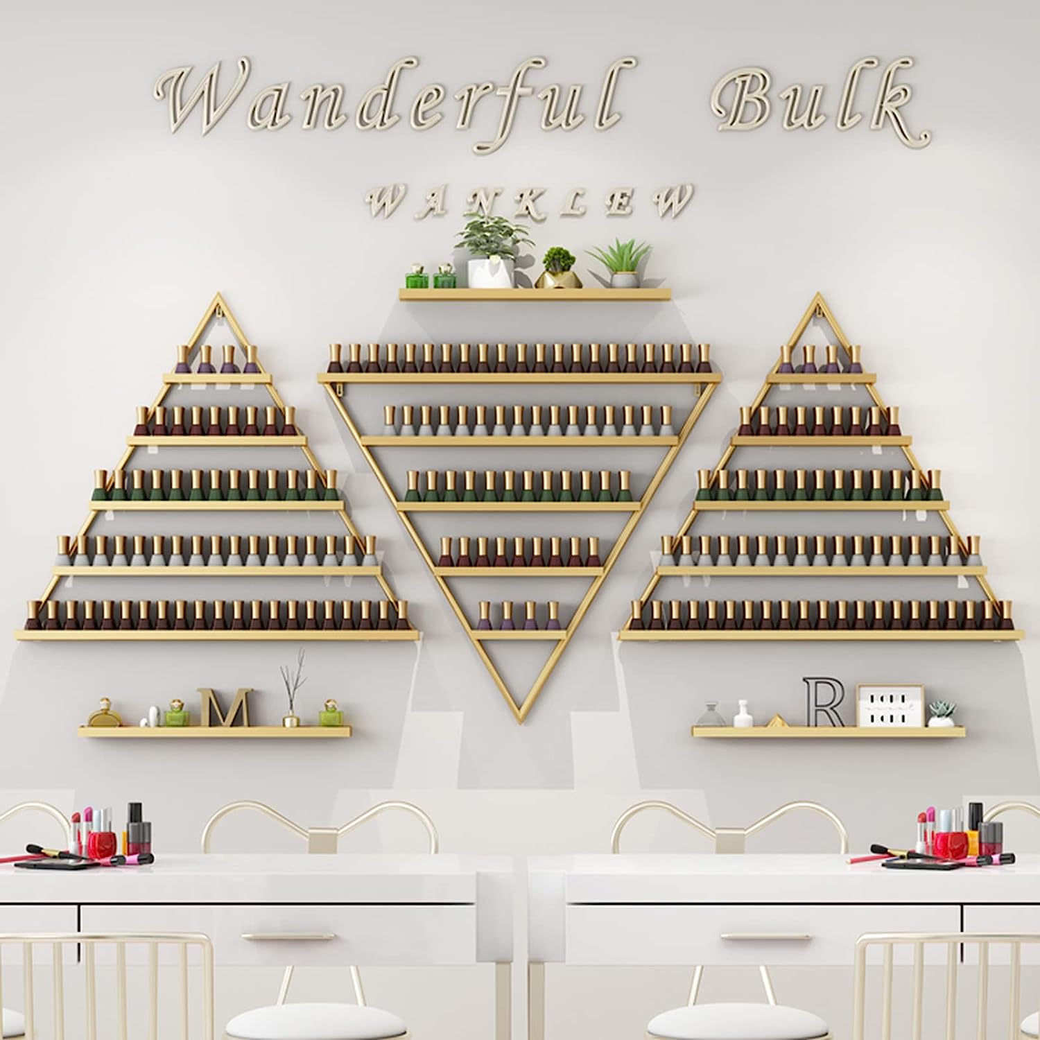 5層サロンネイルポリッシュディスプレイホルダー収納棚壁に取り付けられたシンプルな三角形の金属ネイルポリッシュラックホルダー/ウォールアートエッセンシャルオイルディスプレイネイルサロンショップ/小売