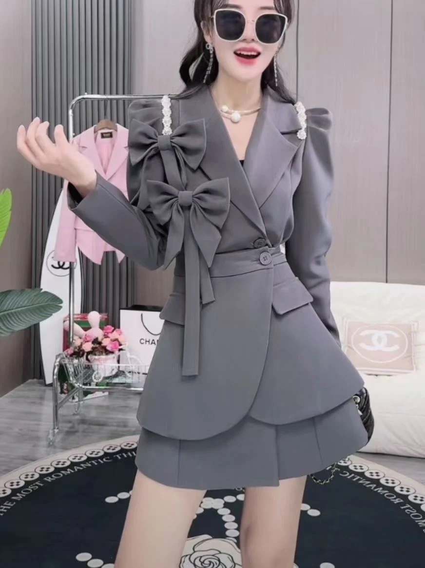 甘い日本のスーツドレス リボン プリンセス ホットセール フェイクツーピーススーツカラー ミドル丈スーツ ツーピーススーツ 母の日-0000209