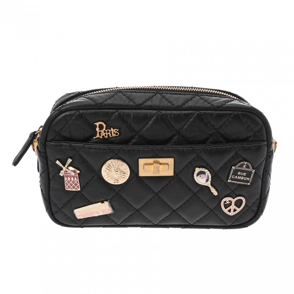 2.55 マトラッセ チェーンショルダー カメラバッグ アイコンチャーム ブラック レディース レザー ショルダーバッグ Aランク 中古 銀蔵