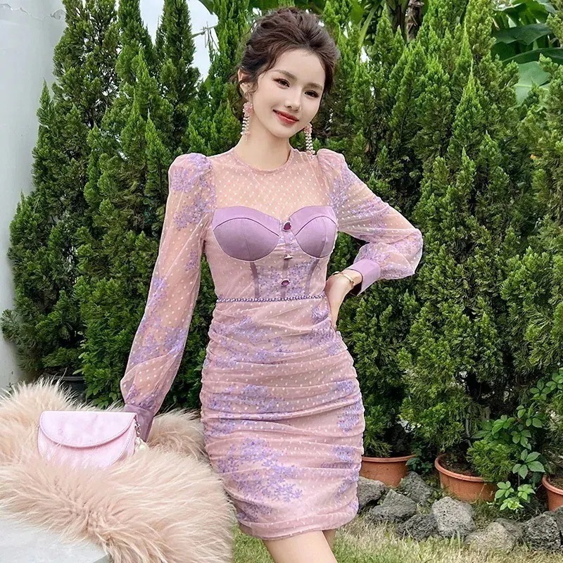 秋 パープル ショートワンピース セクシー パーティードレス キャバ 着痩せ 大人 同窓会 披露宴 卒業式 結婚式 演奏会 ウェディング 二次会30%までに制限
