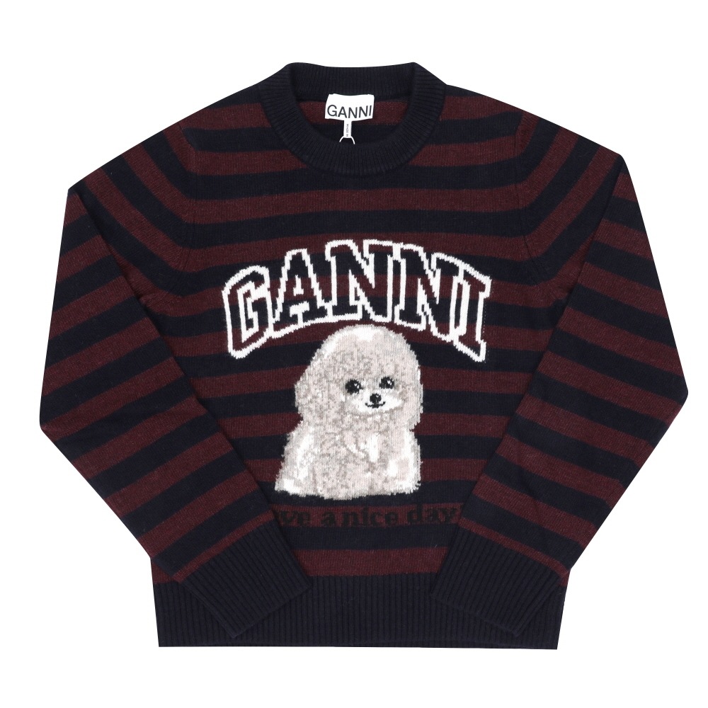 GANNI レディース ニット プードル グラフィック ロゴ ウール ミックス K2567