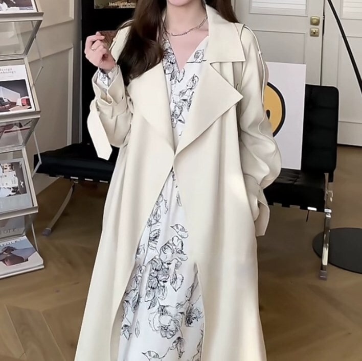 アウター コート トレンチコート ジャケット 上着 ロング丈 袖あり 長付き 襟付き 前開き ウエストベルト ポケット バックシャン かわいい 大人可愛い きれいめ シンプル カジュアル 大人 上品 6,758円