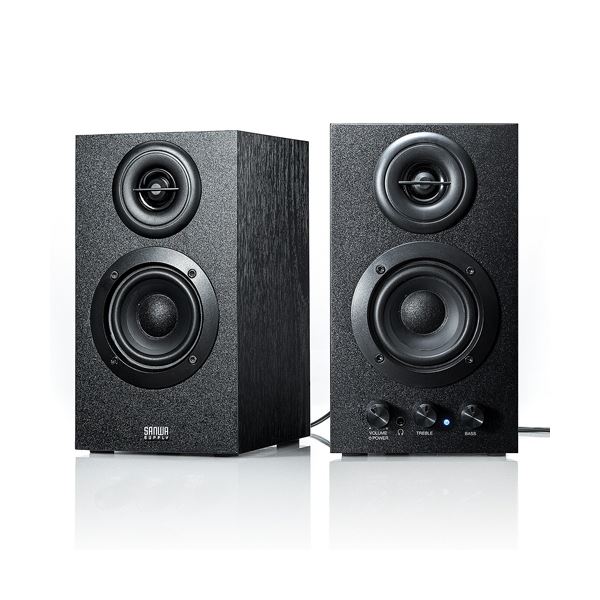 サンワダイレクトブックシェルフスピーカー (低音高音調整可能ステレオ高音質) 400-SP068 1セット