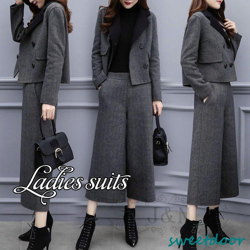 [高品質]セットアップ レディース ワイドパンツ ブレザー 秋 冬 卒業式 服 母 40代 50代 おしゃれ ママフォーマル 長袖 卒園式 入学式 通勤 OL 2点セット