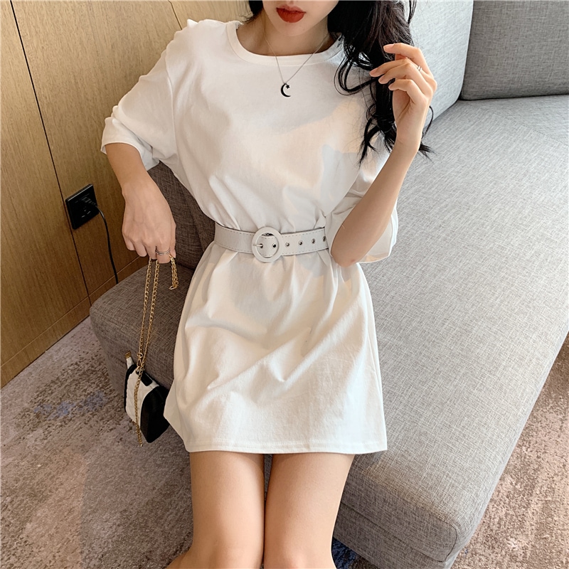 ワンピース Tシャツ ミニスカート ショート ショート丈 膝上 半袖 ラウンドネック ストレート ウエストリボン 2点セット かわいい 大人可愛い カジュアル 大人 おしゃれ 大人可愛い 大人女子 5,246円