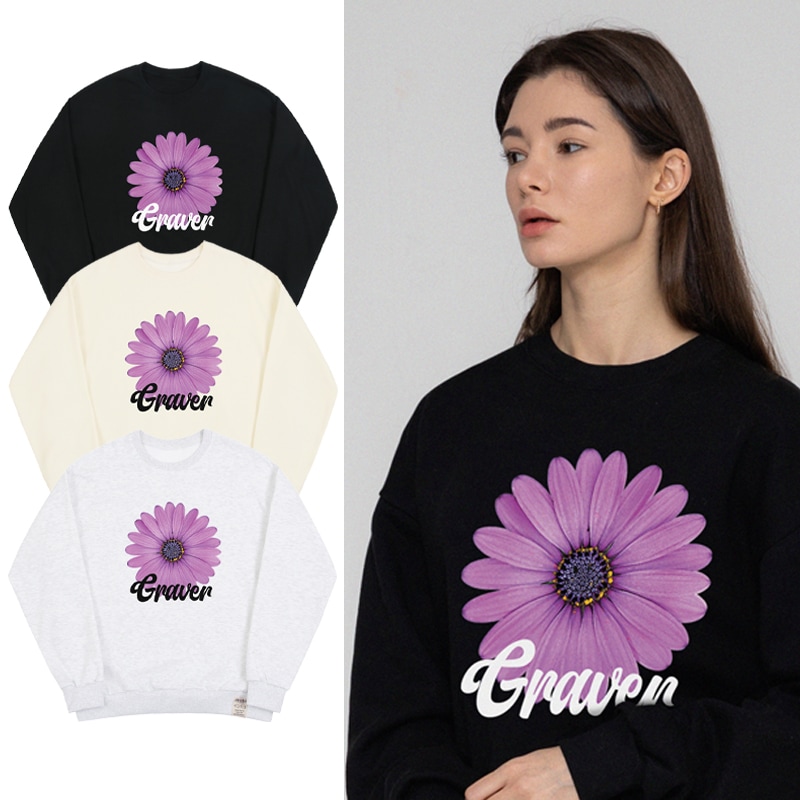 UNISEX]Purple Daisy Flower Smile Sweatshirt_3color トレーナー
