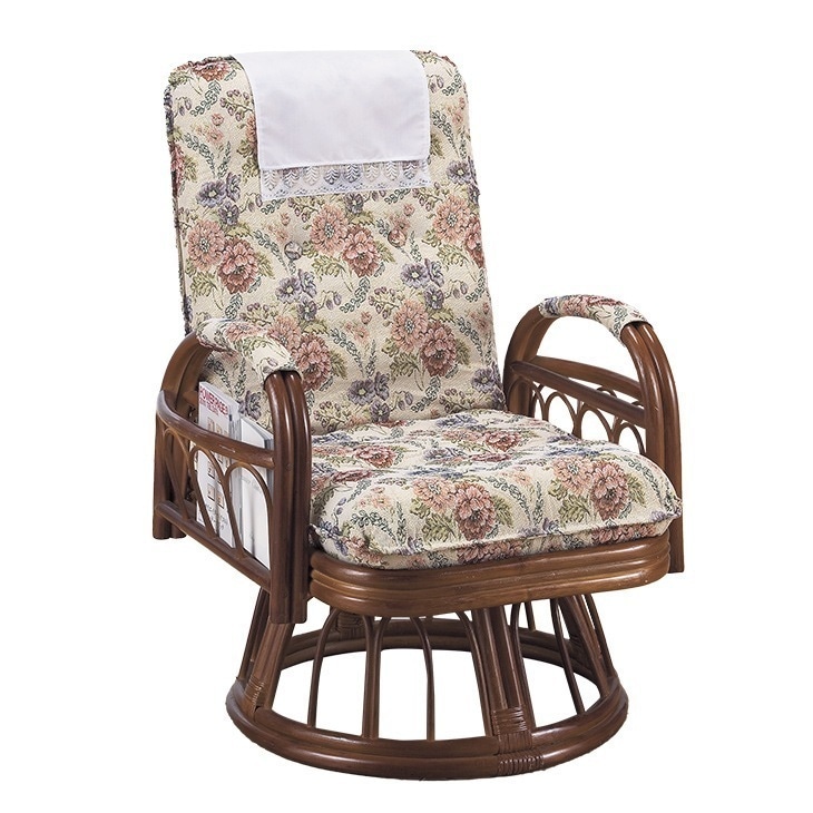 天然籐 リクライニング 回転座椅子 ハイタイプ RZ-923 ラタン 肘付き 一人掛け チェア 椅子 座椅子 360度回転 サイドポケット付き