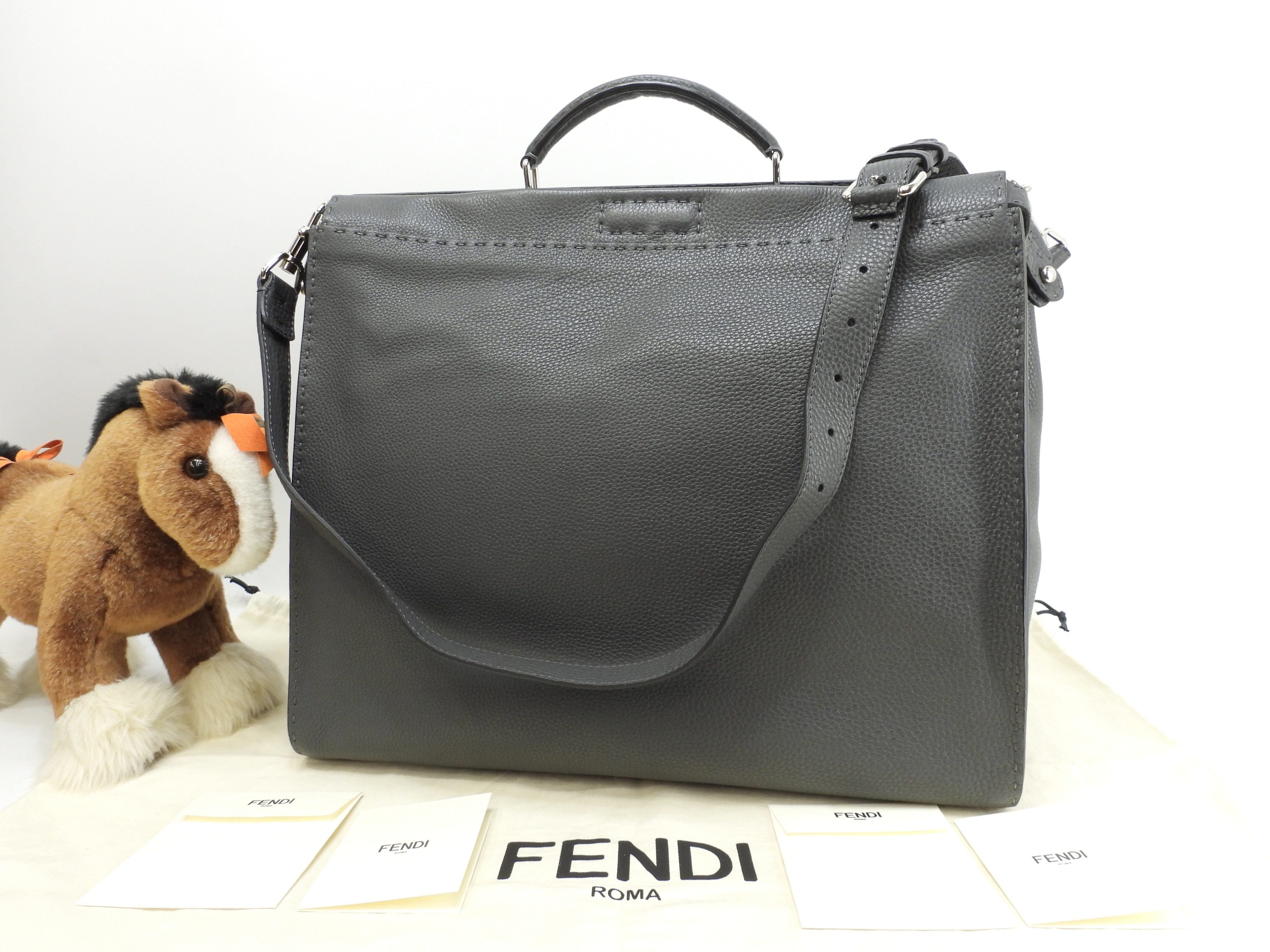 ピーカブー大 セレリアレザー灰紺 メンズハンドバッグ ビジネスバッグ 極美品@ 2