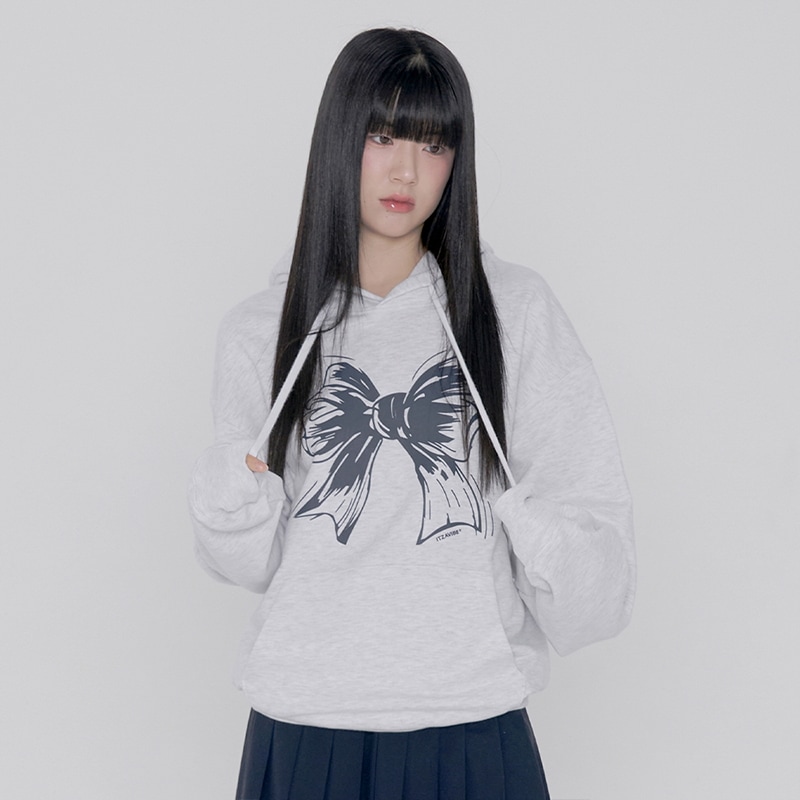 RIBBON LOGO HOODIE - LIGHT GRAY