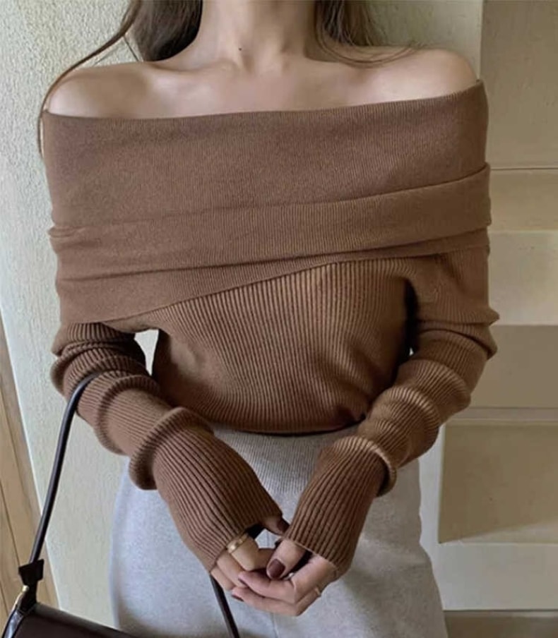 トップス セーター レディース オフショルダー オーバーサイズ ニットセーター 長袖 ドロップショルダー リブ ニット きれいめ 大人 上品 お洒落 クール セクシー 存在感 春 秋 冬 デート