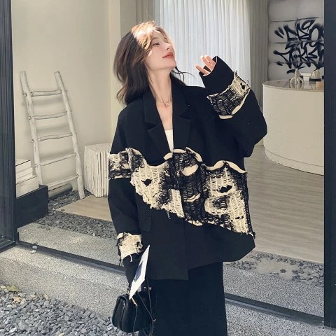 ニットトップス アウター 羽織 ユニーク 個性派 長袖 カジュアル レディース大きいサイズ レディース きれいめ 半袖 七分袖 五分袖 無地 冬春 cut and sewn