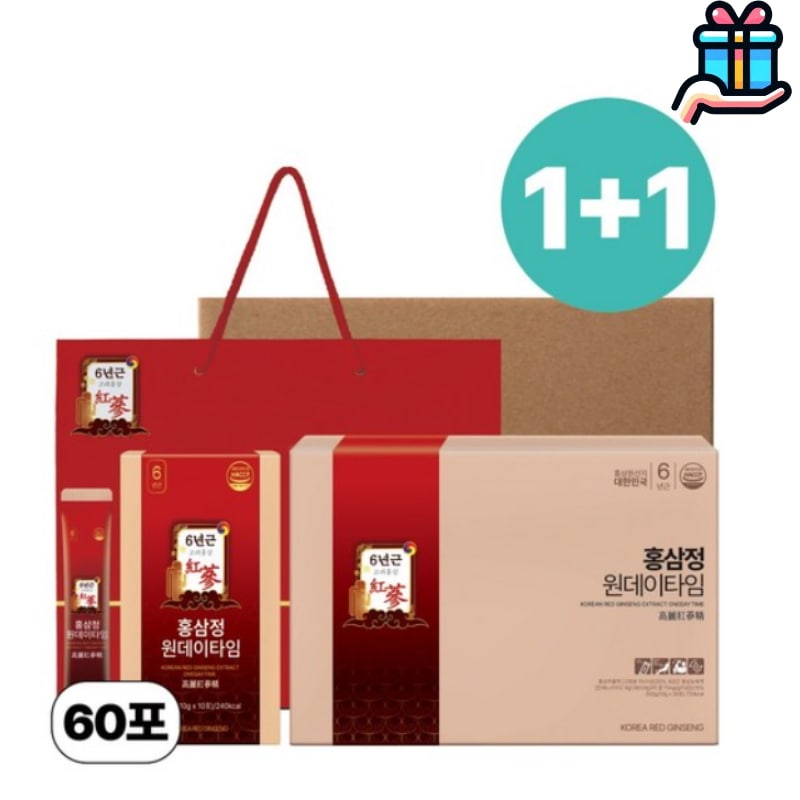 [1+1限定商品] 6年根紅参 10ml 60包 60日 韓国食品 ワンデータイム プレミアム プレゼント 免疫力スティック 携帯用 健康100% 韓国産6年根紅参 高栄養疲労回復