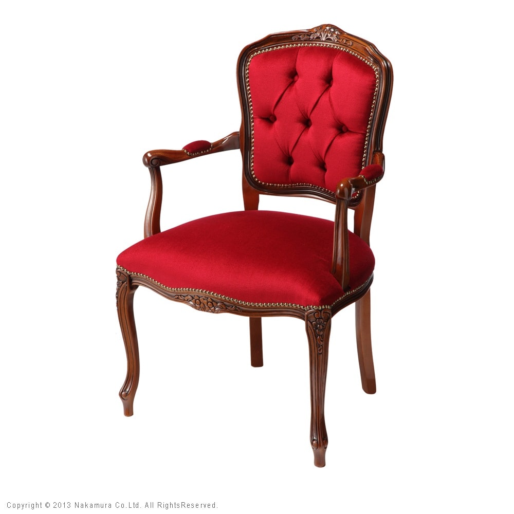 ダイニングチェア 椅子 おしゃれ アンティーク クラシカル エレガント レッド 猫脚 モケット生地 天然木 完成品 イタリア製 チェア いす イス 座面高48cm
