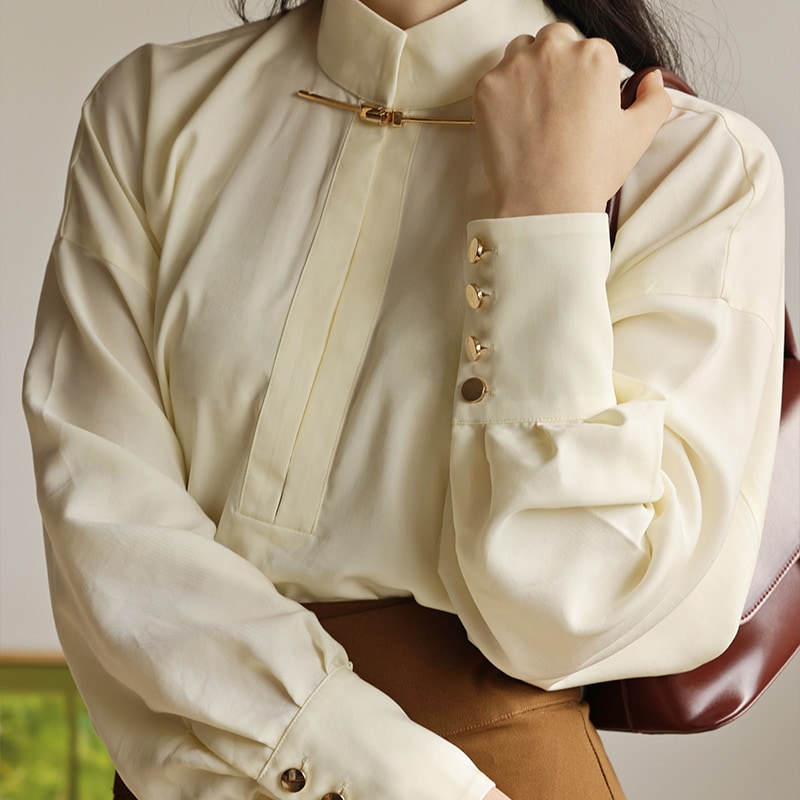 チャイナ風トップス 普段着 改良漢服 スタンドカラー チャイナシャツ ブラウス 長袖 5色 気質アップ 文化祭 撮影服 通勤