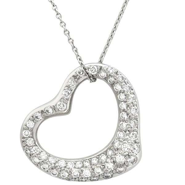 ティファニー Tiffany & Co ネックレス オープンハート パヴェダイヤ Pt950 ダイヤモンド プラチナシルバー エルサペレッティ 18K T&Co. 【箱】【中古】 228,506円